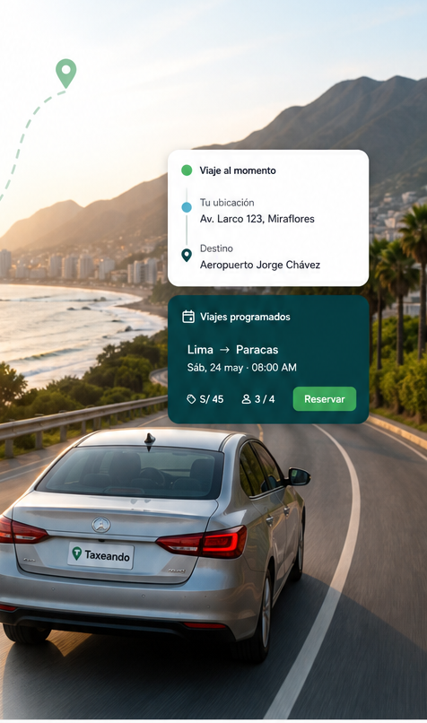 Auto viajando por una carretera costera con reserva programada en Taxeando